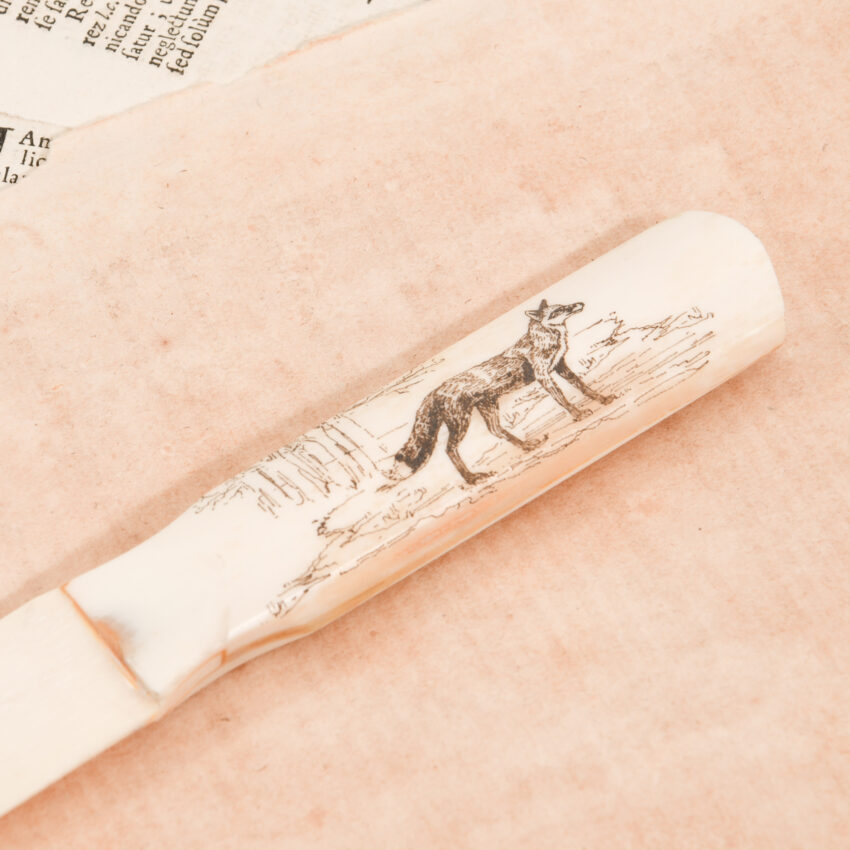 Fox Engraved Scrimshaw Ox Bone Letter Opener - Image 2