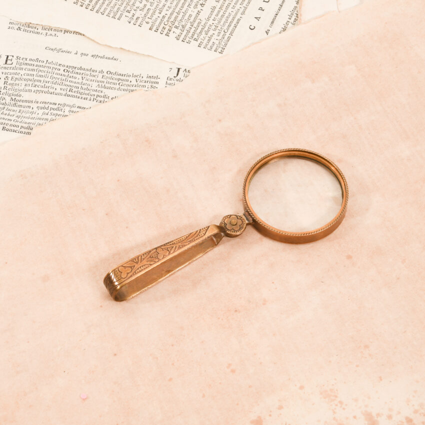 Antiqued Brass Magnifying Glass with Folding Handle