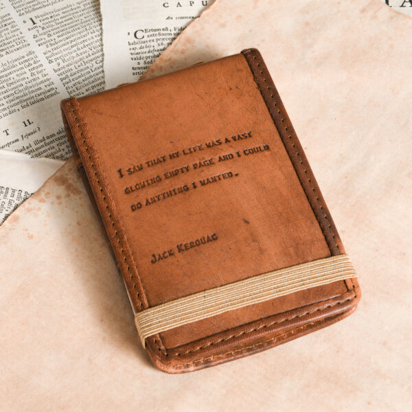 Jack Kerouac Leather Travel Journal 4x6 angled